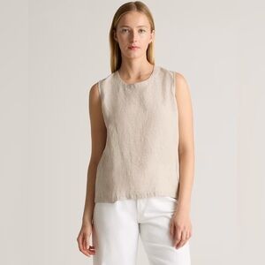 Quince Womens 100% European Linen Tank White Sleeved Top S